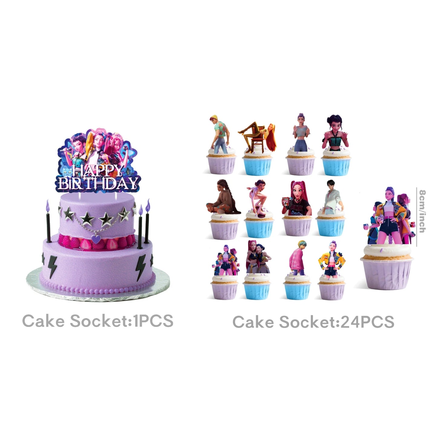 Set de Globos de Aluminio K-Pop para Grupo de Chicas, Números del 1 al 9 y Globos de Estrellas Púrpuras, Adornos para Pastel para Fiestas de Cumpleaños y Accesorios para Fotos