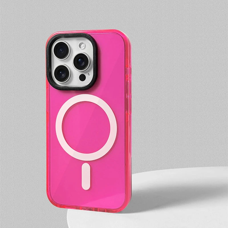 Funda Transparente de Silicona Suave con Carga Inalámbrica MagSafe en Colores Neón para iPhone 17, 17 Pro Max, 15, 16 Pro, 13, 14, 12