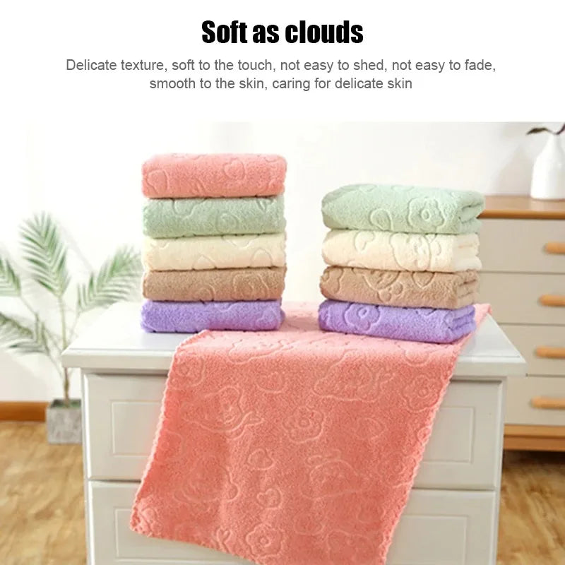 Juego de 5 Toallas de Baño de Felpa de Coral Suave y Absorbente de Secado Rápido, Diseño Divertido y Bonito, Toallas Faciales para el Hogar
