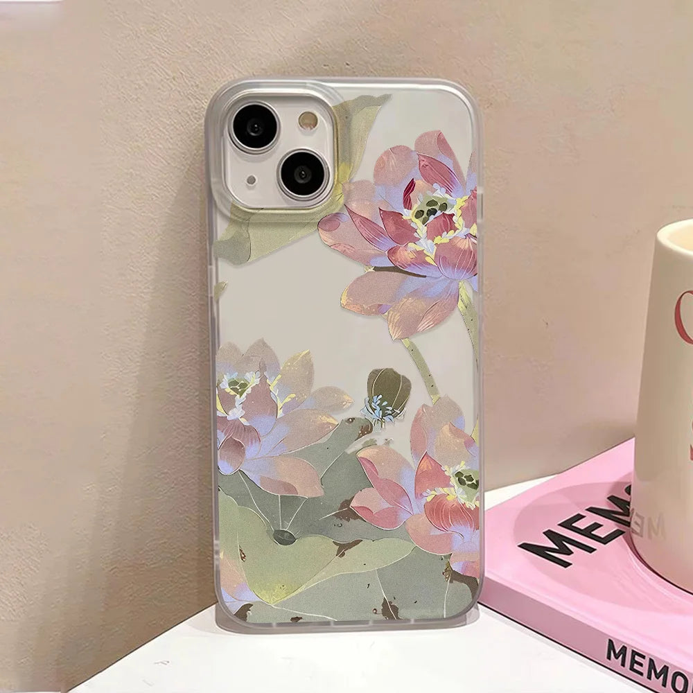 Funda de teléfono con flores para iPhone 16 Pro, funda trasera de piel sedosa delgada translúcida para iPhone 13 11 12 14 15 Pro Max 13 Mini 15 Plus