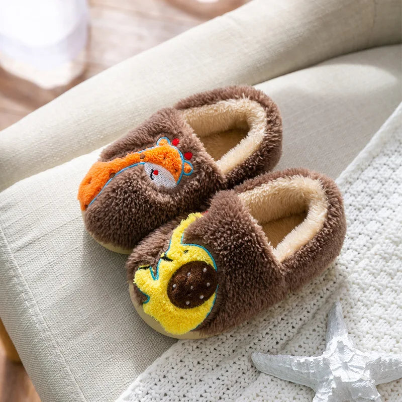Zapatillas de algodón para bebé de 1 a 3 años, 2 hombres, Otoño/Invierno, antideslizantes para interiores, zapatos de algodón de felpa para niños, bolso con tacón para el hogar