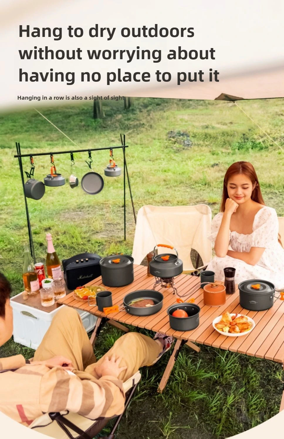 Utensilios de cocina para senderismo al aire libre, utensilios de cocina para acampar, tetera de agua hirviendo, equipo de sartén, olla portátil para acampar, juego combinado de suministros