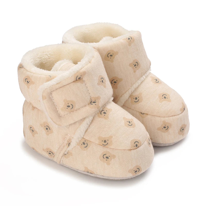 Botas de invierno para bebé, suela suave de dibujos animados, zapatos cálidos antideslizantes para niños pequeños, bonitos botines para caminar para niños y niñas