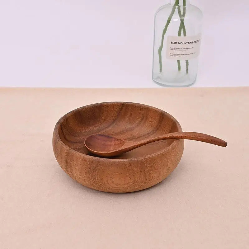 NUEVO Tazón de Madera Maciza Hecho a Mano, Vajilla de Madera para Frutas, Ensaladas, Postres y Arroz