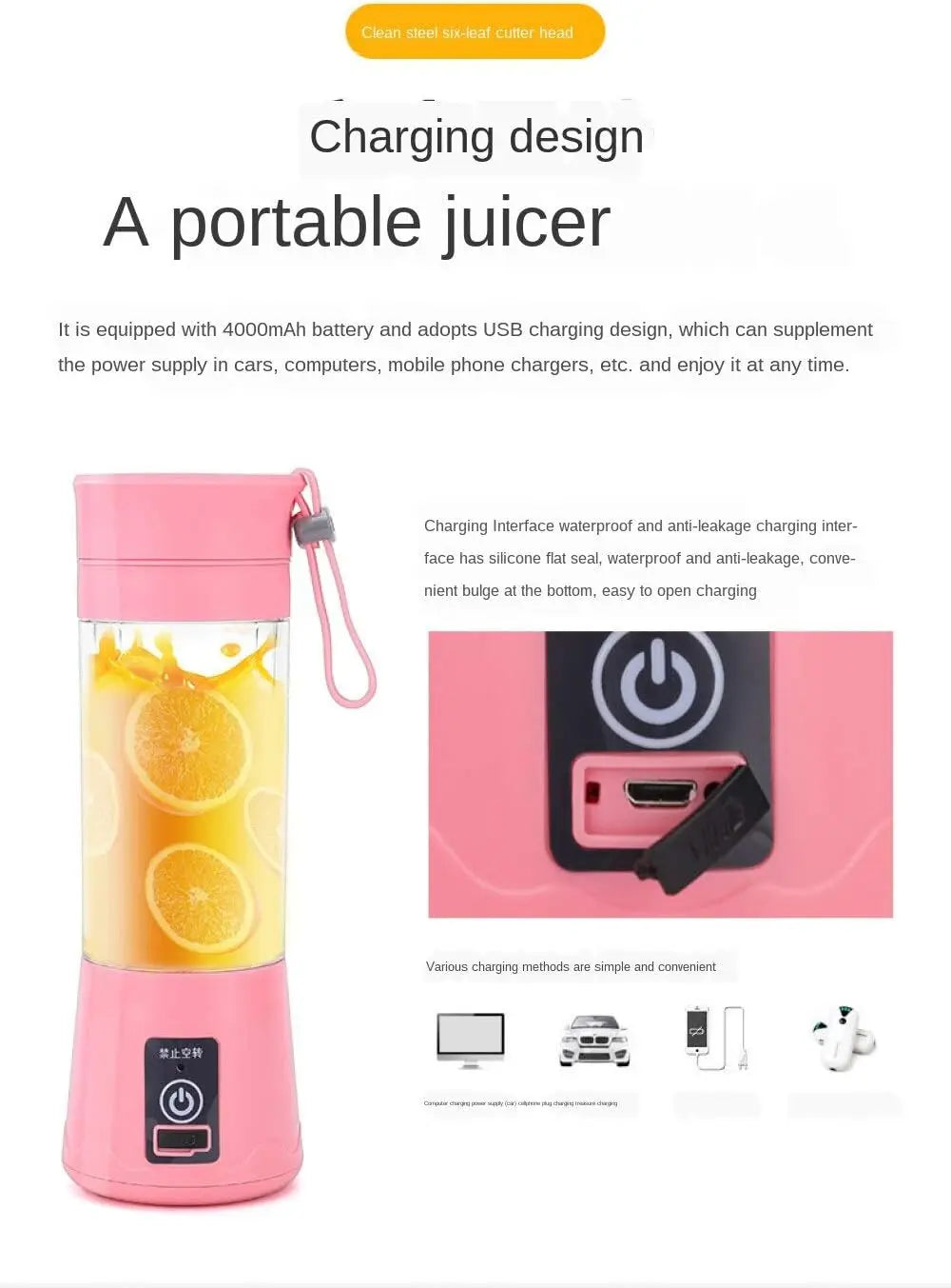 Mini exprimidor eléctrico con carga USB, máquina para batidos y batidos, exprimidor automático de frutas frescas, licuadora de cocina portátil de limón y naranja