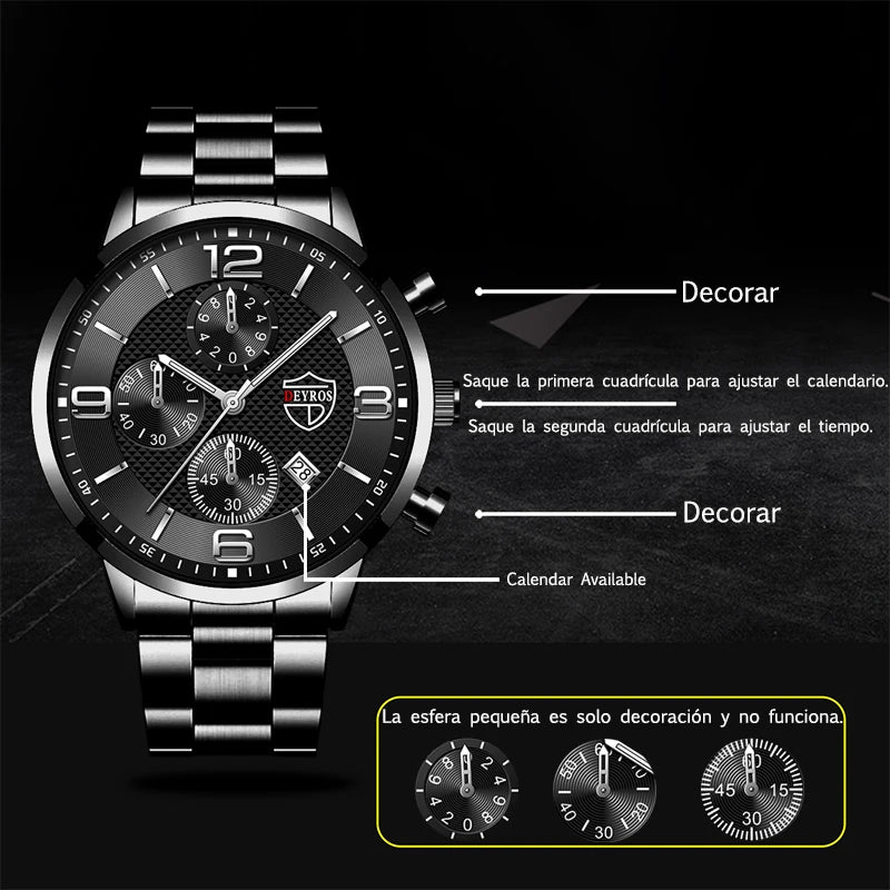 reloj hombre Relojes deportivos para hombre, pulsera de cuarzo de acero inoxidable, de lujo, informal, luminoso, de cuero
