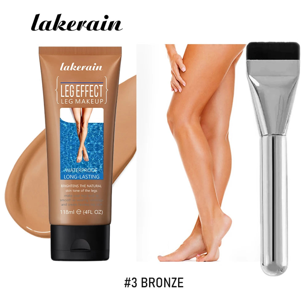 Crema Bronceadora Corporal de 116 ml, Tono Medio, Base de Maquillaje para Piernas con Brocha, Resistente al Agua, Larga Duración, Unifica el Tono de Piel, Maquillaje Corporal