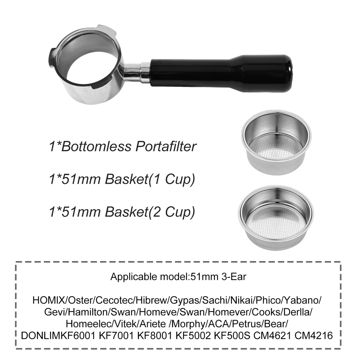 Portafiltro sin fondo para café, 51mm, para Homix H11 Oster Cecotec Hibrew, cesta de filtro de repuesto de 1 y 2 tazas, accesorio para máquina de café expreso