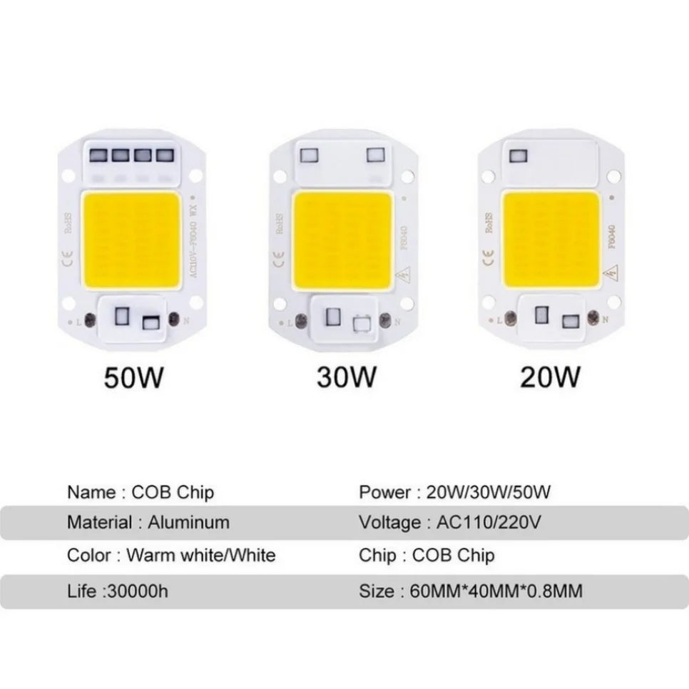 Lámpara LED COB con cuentas, 20W, 30W, 50W, 220V, IP65, IC inteligente, sin necesidad de controlador, luz de inundación DIY, foco de bombilla Led, lámpara con Chip para exteriores más brillante