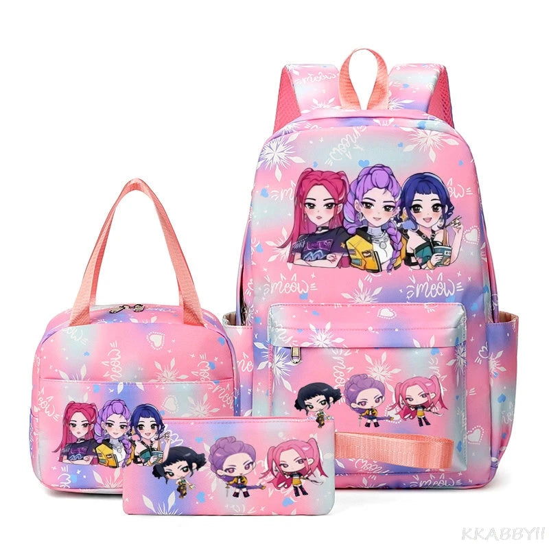 Mochila escolar KPop Demon Hunters, juego de 3 piezas, bolsa de almuerzo, estuche para lápices, regalo de regreso a la escuela para niñas, mochila de ocio, bolsas de viaje para adolescentes