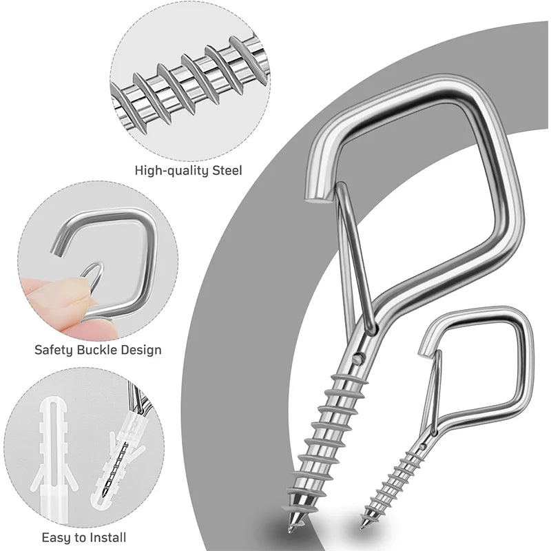 Q-ganchos de suspensión para exteriores, ganchos de tornillo para cadena de luces al aire libre, ganchos de tornillo con hebilla de seguridad, para plantas colgantes, 10/20 piezas