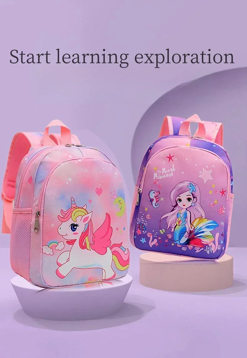 Nueva mochila para niños, bonita mochila escolar con estampado de sirena y unicornio de dibujos animados, mochila escolar ligera para guardería
