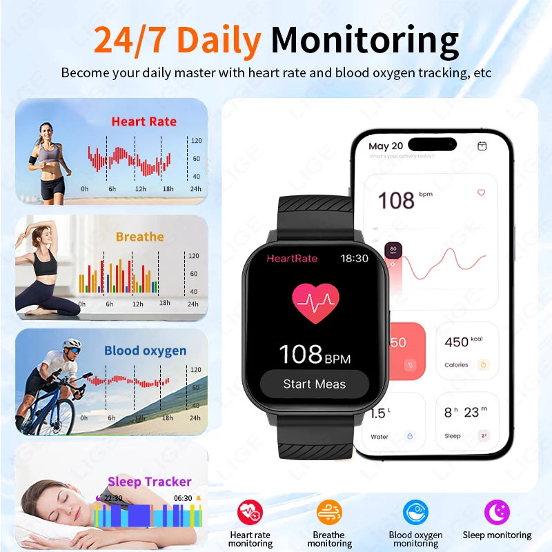 LIGE, nuevos relojes inteligentes con llamadas Bluetooth, reloj de pulsera para mujer, relojes deportivos para Fitness, reloj inteligente resistente al agua IP67 para iPhone, Android, iOS
