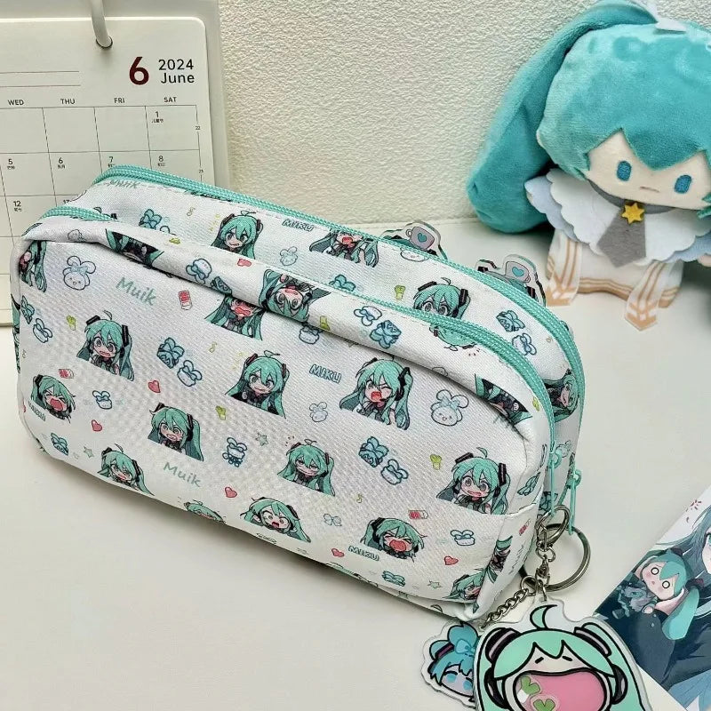 Estuche de Lápices con Diseño de Dibujos Animados para Estudiantes, Estuche de Almacenamiento de Papelería Kawaii, Bolsa de Lápices de Anime Hatsune Miku, Accesorios Escolares, Regalos