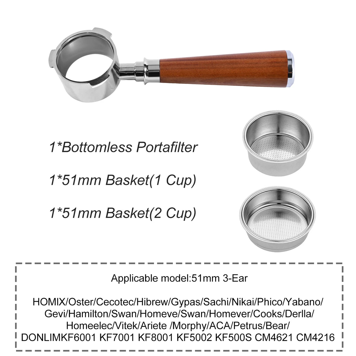 Portafiltro sin fondo para café, 51mm, para Homix H11 Oster Cecotec Hibrew, cesta de filtro de repuesto de 1 y 2 tazas, accesorio para máquina de café expreso