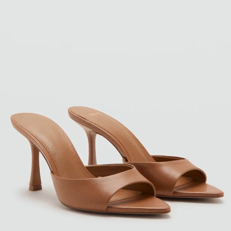 Sandalias de Tacón Alto para Mujer, Primavera-Verano 2026, Nuevas Sandalias Elegantes de Cuero Pintado, Sandalias de Tacón Alto para Uso en Exteriores