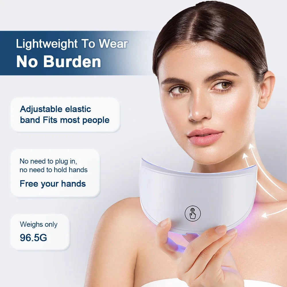 Máscara LED para el cuello, 7 colores, fotones, antiarrugas, brillo de la piel, máscara de belleza para el cuello, estiramiento de la piel, eliminador de arrugas del cuello, cuidado de la piel