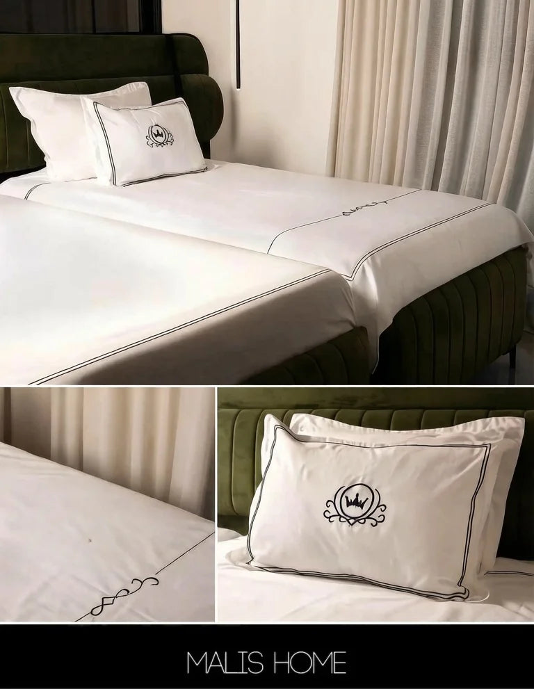Mail's Home Juego de colcha de cama blanca de algodón natural 2025 con funda de almohada bordada + manta + toallas de sábana