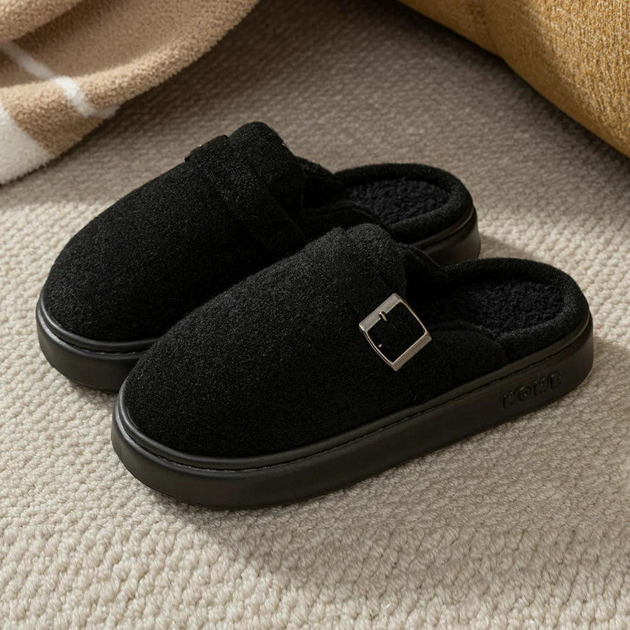Zapatillas de interior de invierno para mujer, suela suave y cálida, cómodas, antideslizantes para exteriores, adecuadas para parejas, zapatos de casa a la moda para dormitorio