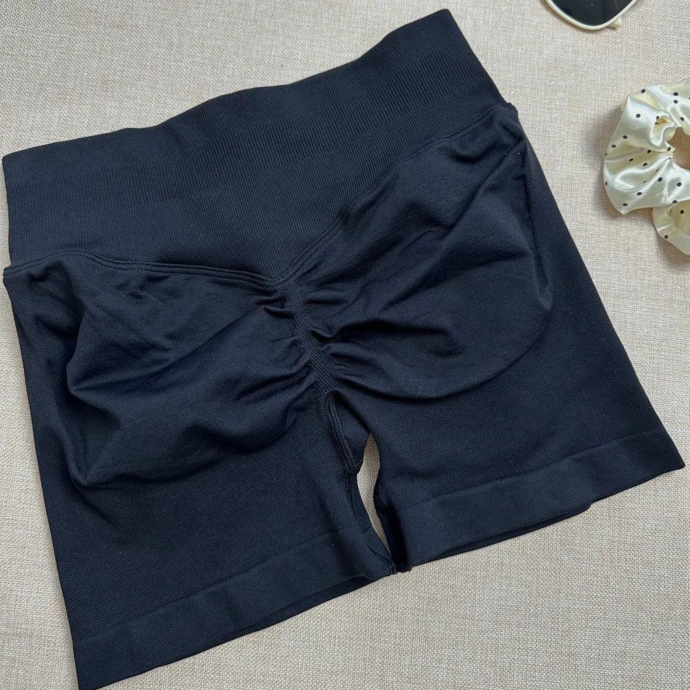 Pantalones cortos deportivos para mujer, pantalones cortos de gimnasio con banda baja acanalada de 4,5 ", mallas sin costuras para entrenamiento y Yoga