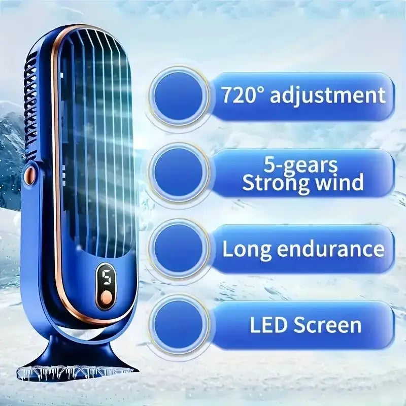 Ventilador USB Portátil |   5 Velocidades, 720 °   Ventilador Giratorio, Brisa Fresca y Silenciosa, Circulación de Aire, Uso Interior/Exterior, Ideal para el Hogar, la Oficina, Viajes