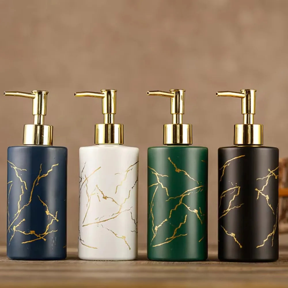 Botella de emulsión de vidrio de 350ML, botellas de loción de baño rellenables de cerámica, accesorios de baño, botella de champú, botella desinfectante de manos