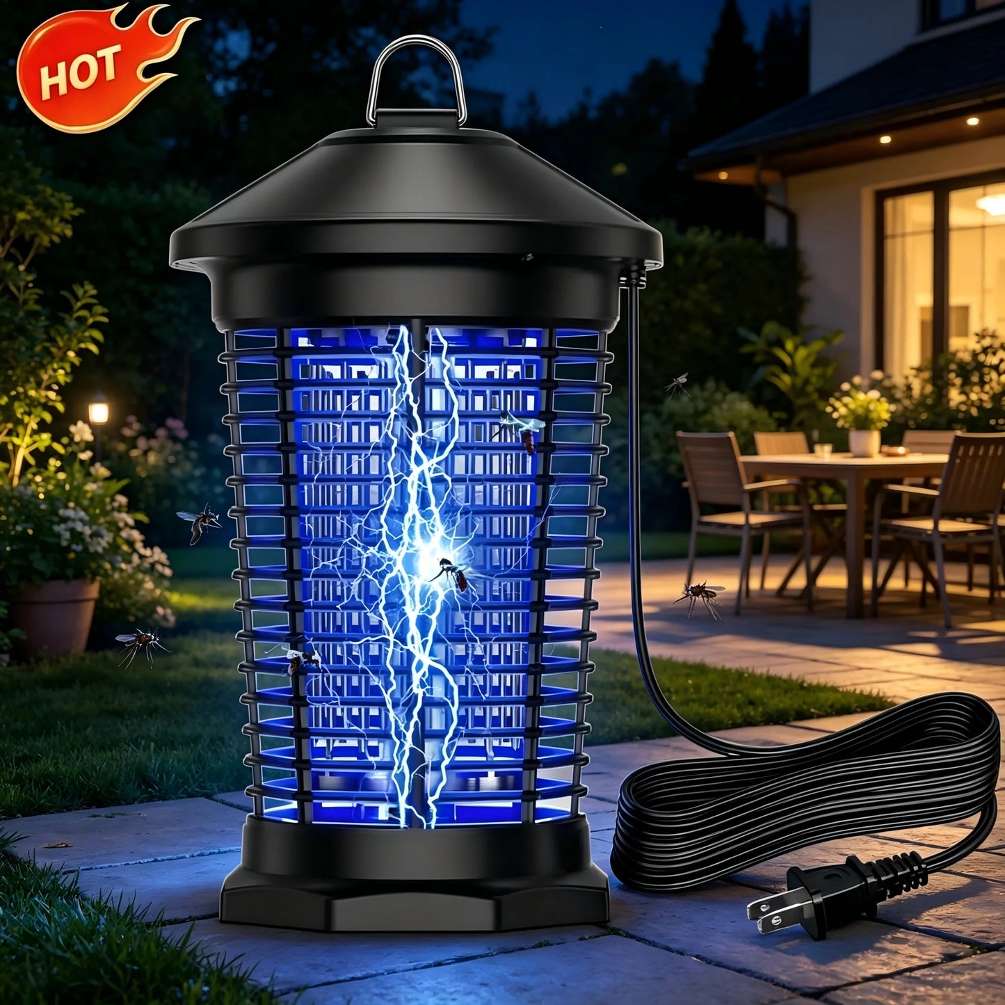 Lámpara Antimosquitos Electrónica para Interiores y Exteriores de 4000V, Trampa para Moscas Impermeable, Eliminador de Insectos