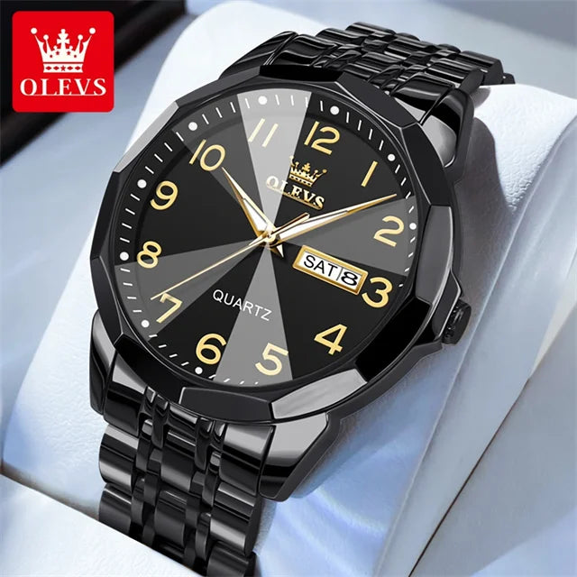 OLEVS 9970 reloj de lujo para parejas, reloj de pulsera con calendario resistente al agua de acero inoxidable para hombres y mujeres, reloj para amantes del espejo con rombos y esfera Digital