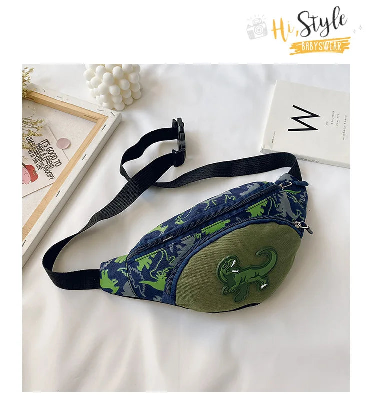 Lindas bolsas de almacenamiento de dinosaurio de dibujos animados para niños, teléfono, auriculares, bolsa de dinero, organizador de moda, bolsa de pecho y cintura, bolsa de cinturón para niños