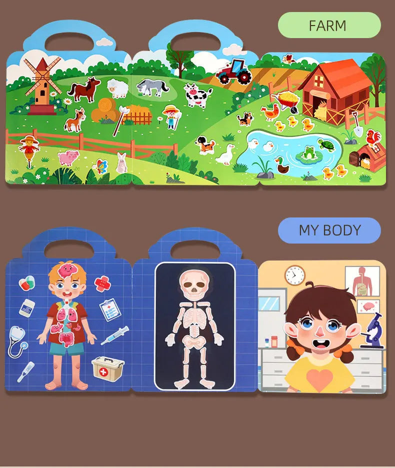 1 libro de pegatinas de gelatina, libro silencioso, diversión DIY para pegatinas de escena para niños, libro de pegatinas de rompecabezas de pasta repetidamente