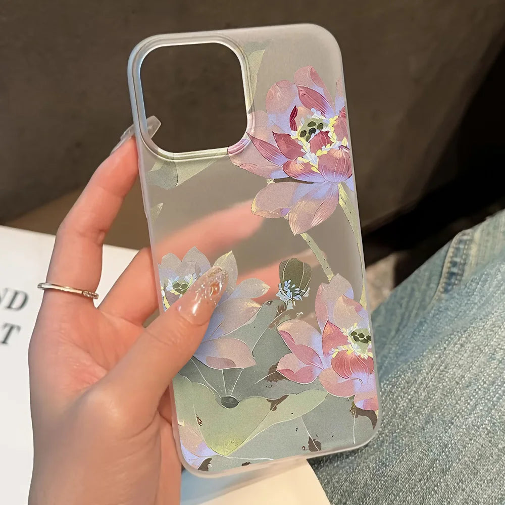 Funda de teléfono con flores para iPhone 16 Pro, funda trasera de piel sedosa delgada translúcida para iPhone 13 11 12 14 15 Pro Max 13 Mini 15 Plus