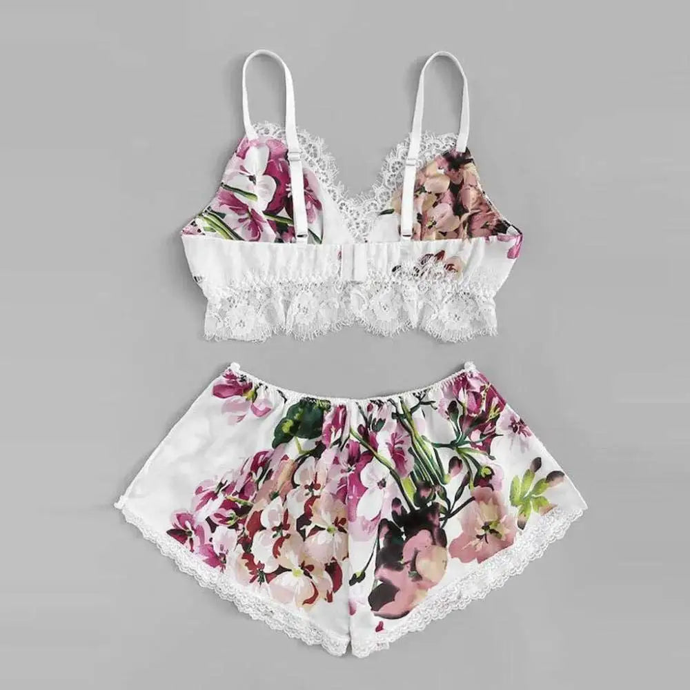 Conjunto de lencería sexy de encaje para mujer, camisola con estampado floral y correa de encaje, ropa de dormir sexy para mayor comodidad y seducción, 2 uds.