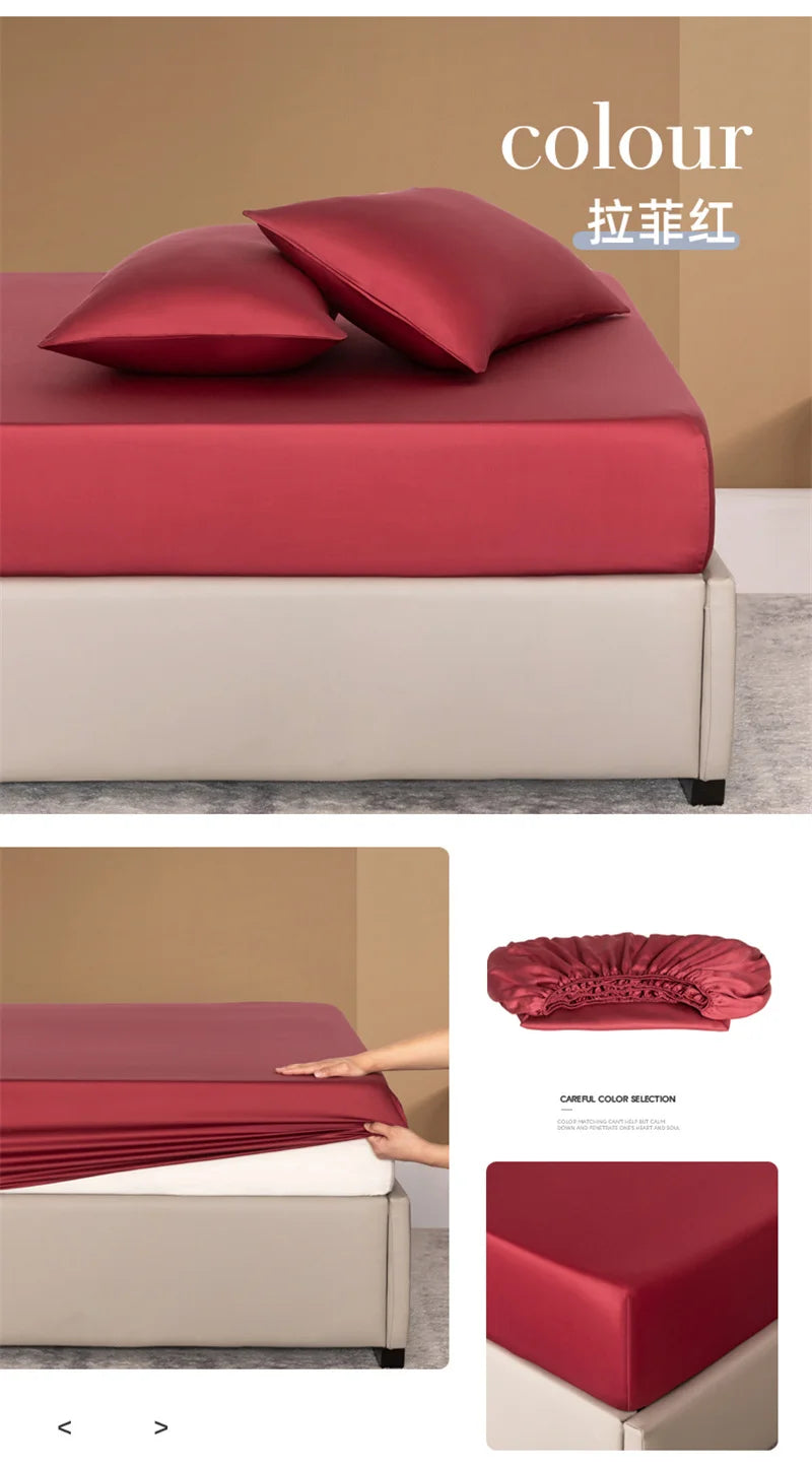 Sábana Ajustable de Bambú Orgánico, Color Sólido, Cubrecama Sedoso de Lujo con Banda Elástica, Tamaño Doble/Queen, Personalizable