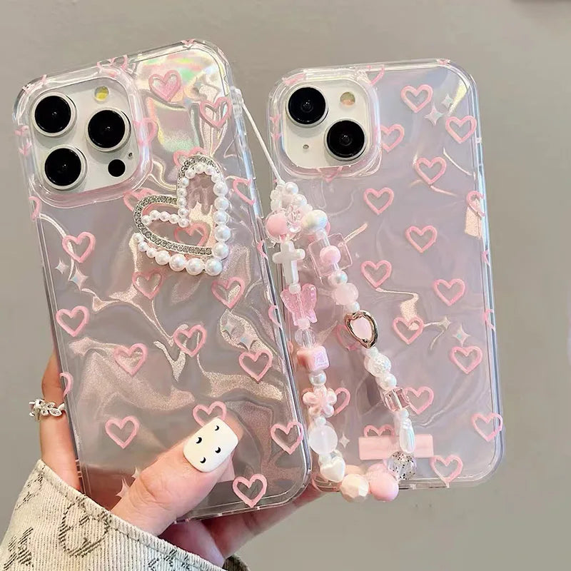 Funda de lujo 3D con perlas y corazón de amor para Realme 14 Pro Plus 14T 12 13 11 C31 C33 C21 C20 C11 C67 4G 5G 8 7 Pro C2