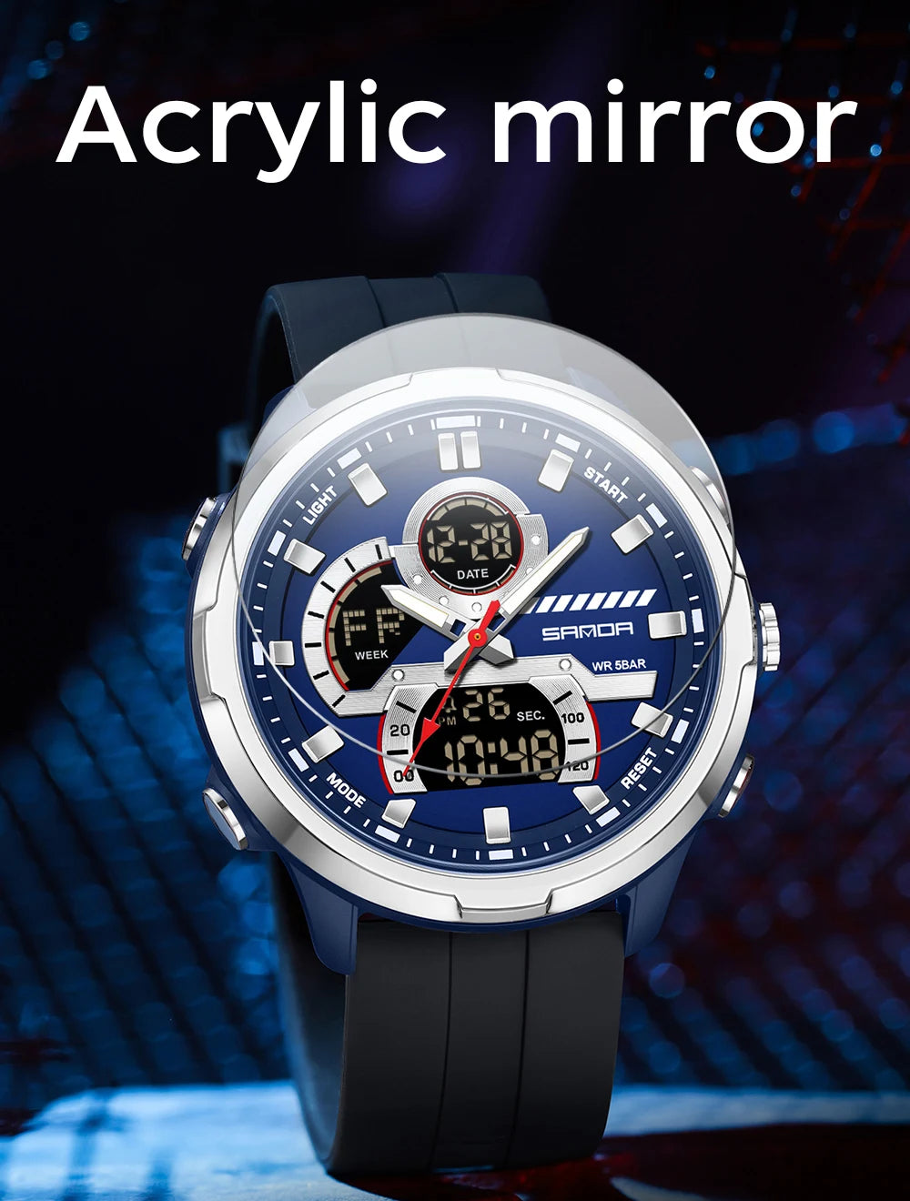 Reloj electrónico de cuarzo SNADA para hombre con pantalla Dual deportivo multifuncional LED resistente al agua reloj electrónico de cuarzo para hombre 9077