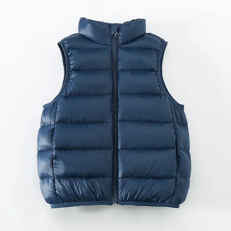 Top de invierno para niños y niñas, ropa ligera y delgada con hombros descubiertos y cuello levantado, chaqueta cálida de Color sólido