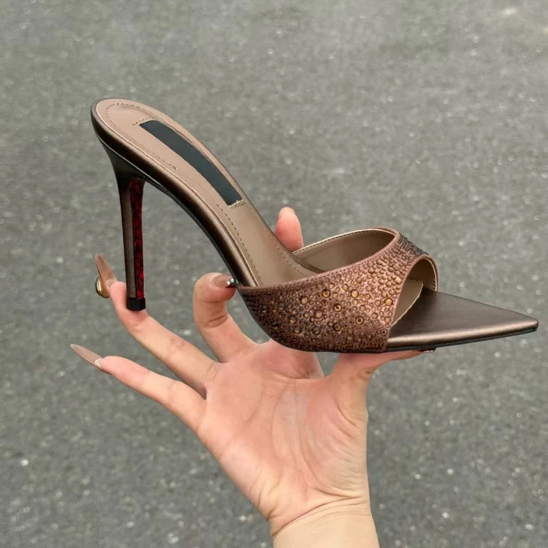 Yuejinlong - Sandalias de Tacón Alto con Punta Abierta y Pedrería, Elegantes para Fiestas y Bodas, Modelo 2026