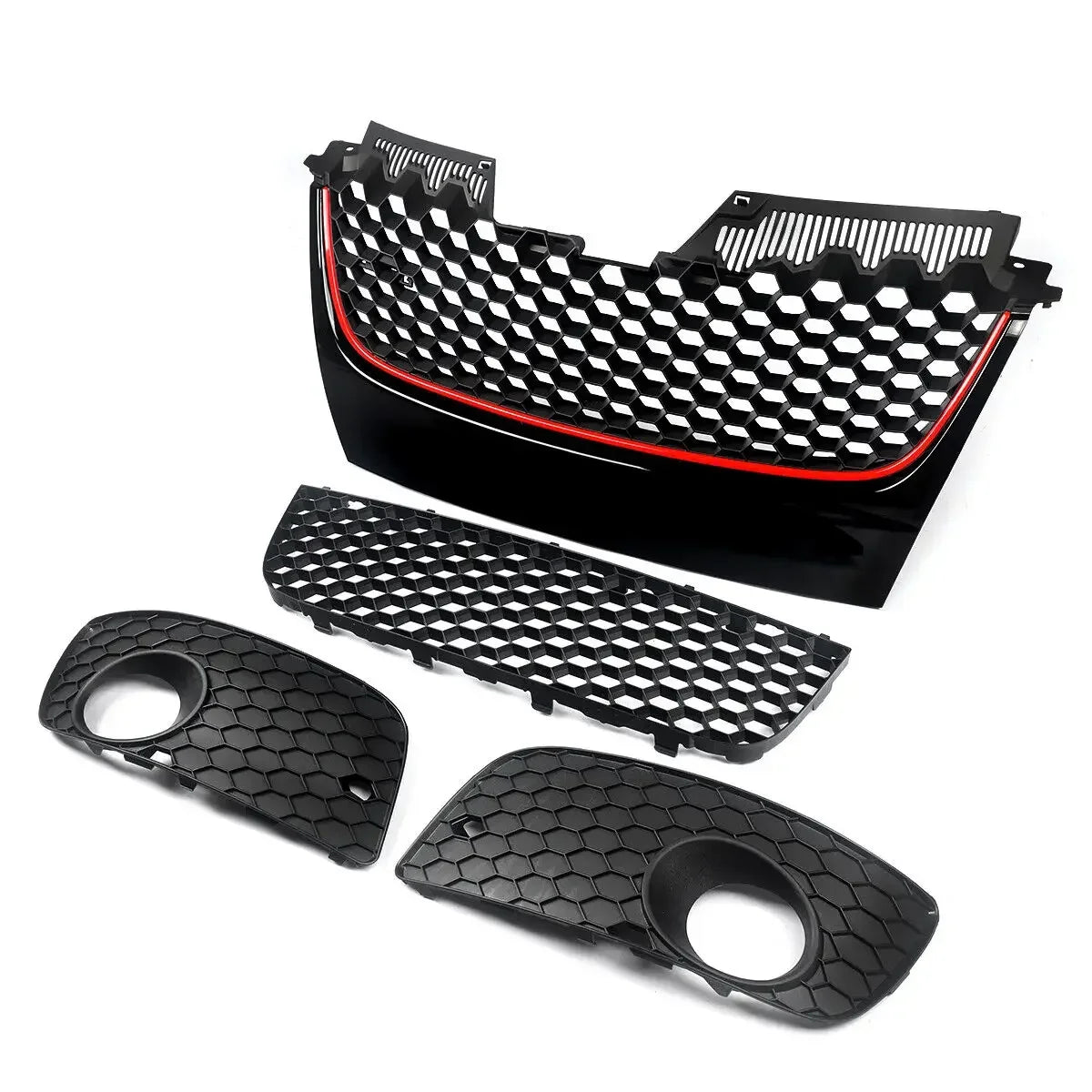 Parachoques delantero superior e inferior, rejilla de malla, moldura roja para 06-09 VW Jetta GTI GLI /MK5