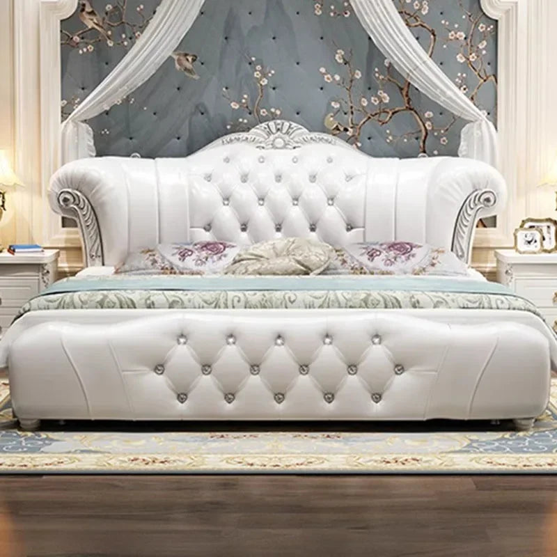 Cama moderna De madera De cuero De lujo cama De boda clásica europea cómoda segura Camas De Matrimonio Dormitorio muebles De dormitorio