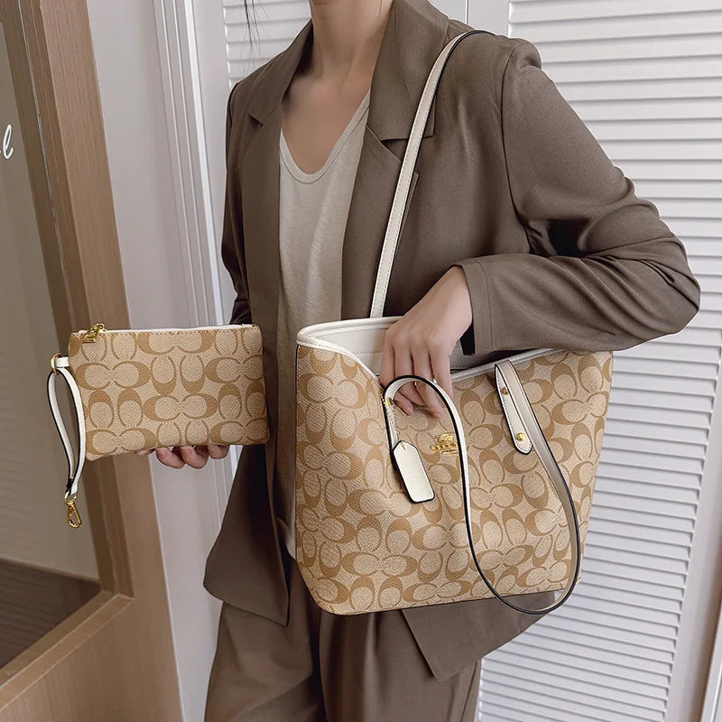 Bolso de Hombro de Diseño de Lujo para Mujer, Gran Capacidad, Práctico Bolso de Mano Diario con Bolsillos, Resistente, con Letras de Marca, Estilo Casual