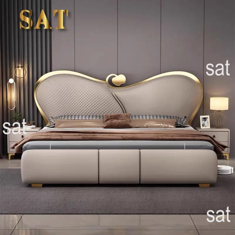 SAT. Cama Doble Moderna y Creativa de Lujo Ligero, Cama Suave, Estructura de Cama King Size y Queen Size, Juego de Muebles de Dormitorio de Alta Gama