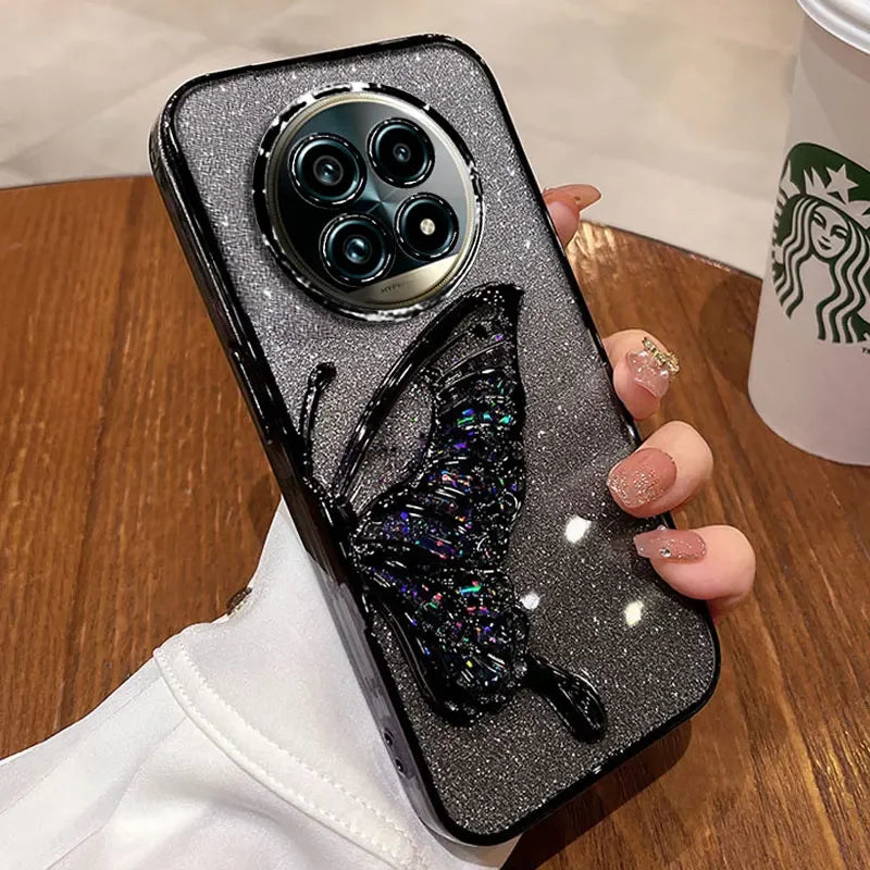 Realme 14 Pro funda de teléfono mariposa soporte Shell para OPPO Realme 14 13 Pro Plus 12 11 Plus Note 60 C75 C67 C65 4G 5G funda con purpurina