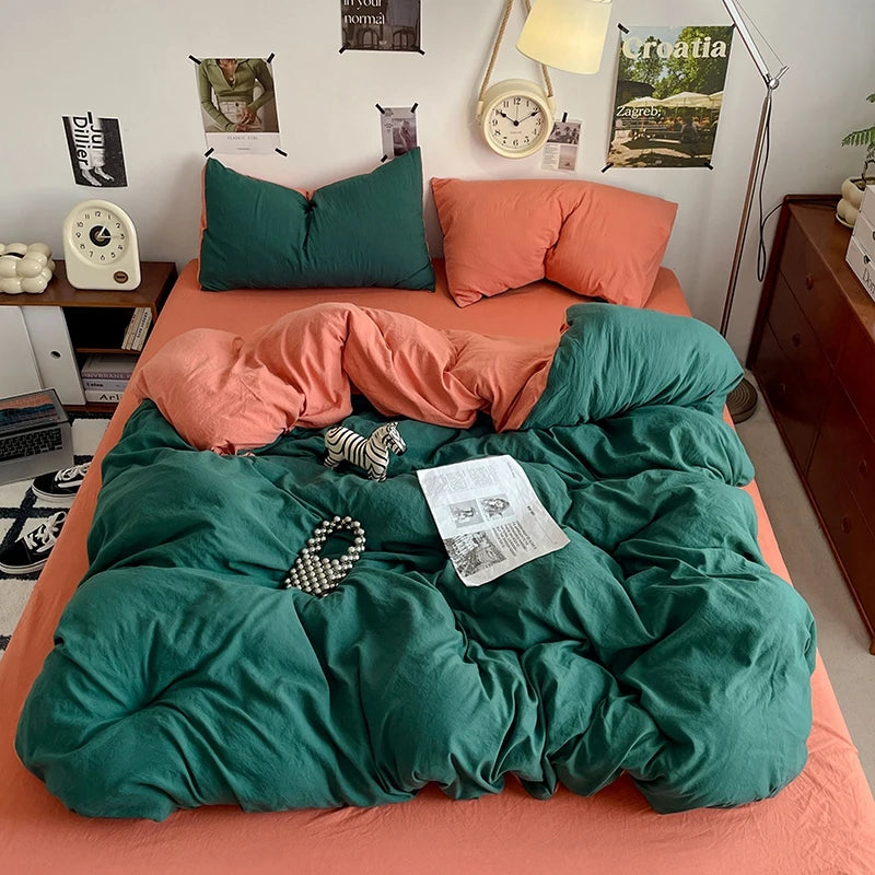 Funda nórdica de poliéster para dormitorio, juego de ropa de cama de 3 piezas, Color liso, rosa y gris, 2 fundas de almohada