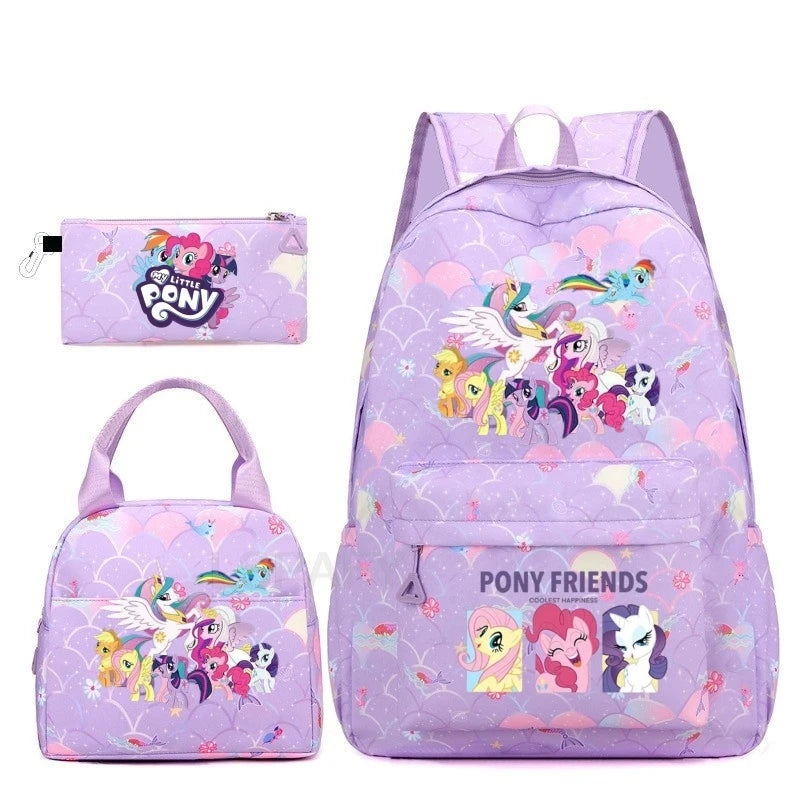 Juego de 3 mochilas My Little Pony para niños, mochila escolar para niñas, mochila escolar para adolescentes, mochila arcoíris para mujeres
