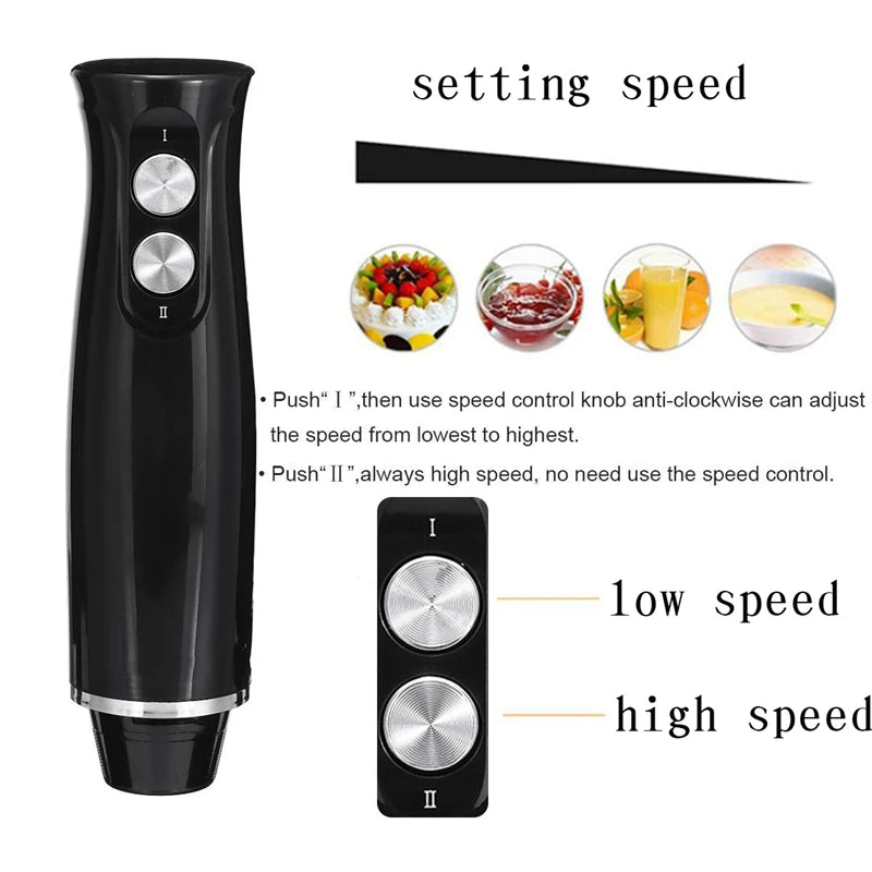 Batidora Eléctrica 4 en 1 de 500W, Batidora de Inmersión con Varilla de Acero Inoxidable, Cuchillas para Hielo, Picadora de Verduras y Carne, Batidora de Huevos