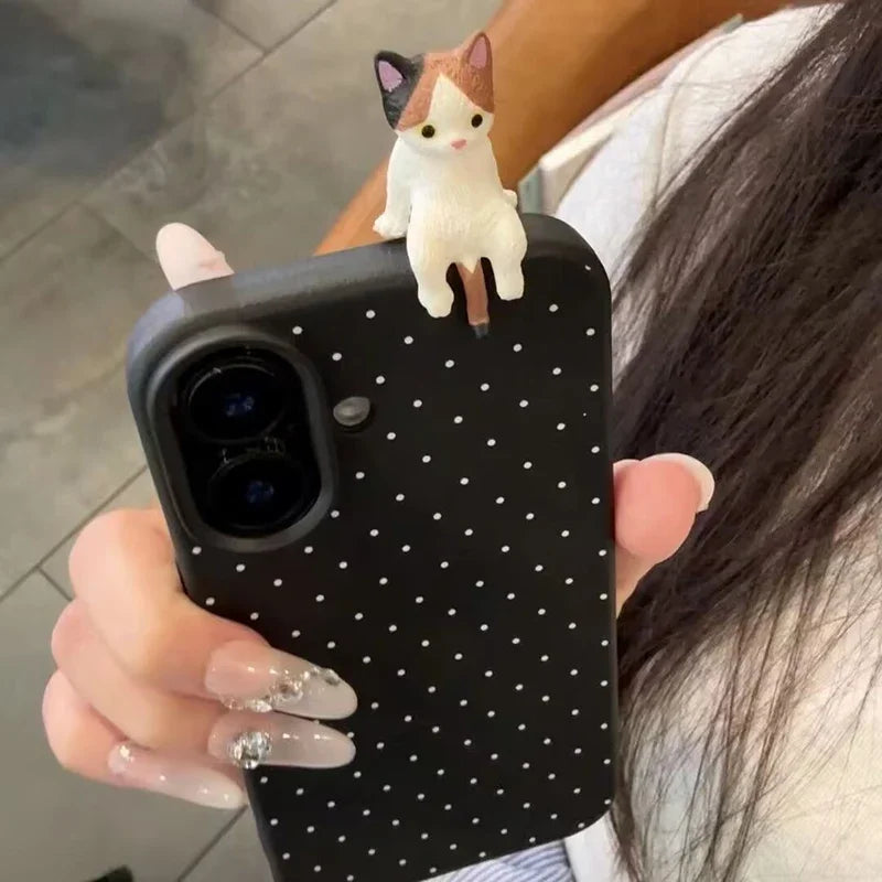 Funda de teléfono coreana con diseño de lunares para iPhone 17 Pro Max 16 15 14 Plus 13 12 11 X XR XS Max 16E 17Air, funda de gato de dibujos animados 3D