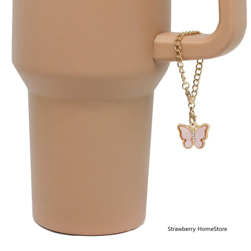 Juego de 3 Cubiertas de Silicona para Vasos con Diseño de Lazo y Cadena de Mariposa Rosa, Accesorios para Vasos de 30/40 oz ﻿