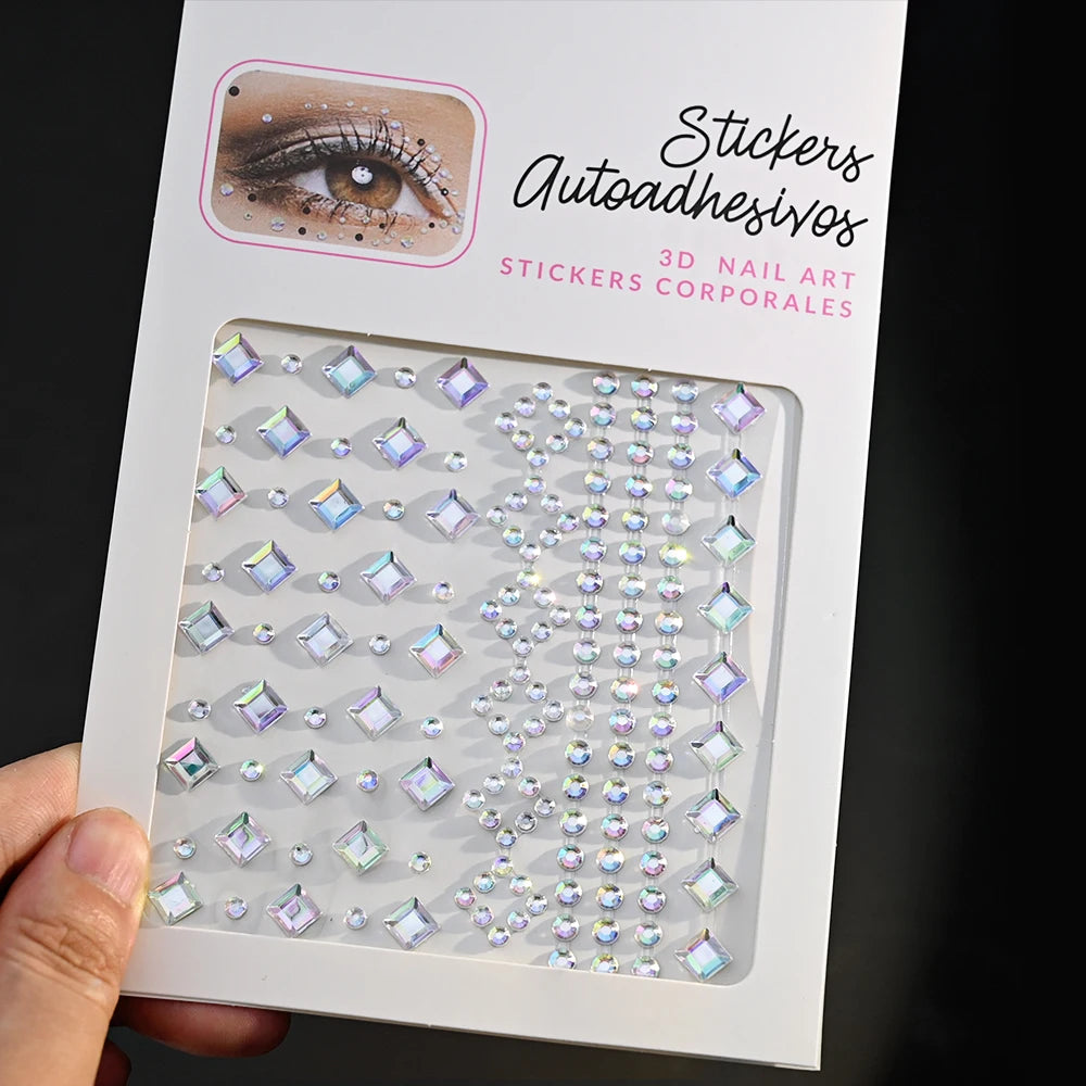 1 unidad 3D Y3K plata Aurora Luna estrella cara gemas joyas pegatinas de diamantes de imitación autoadhesivo cristal maquillaje diamantes tatuajes decoración
