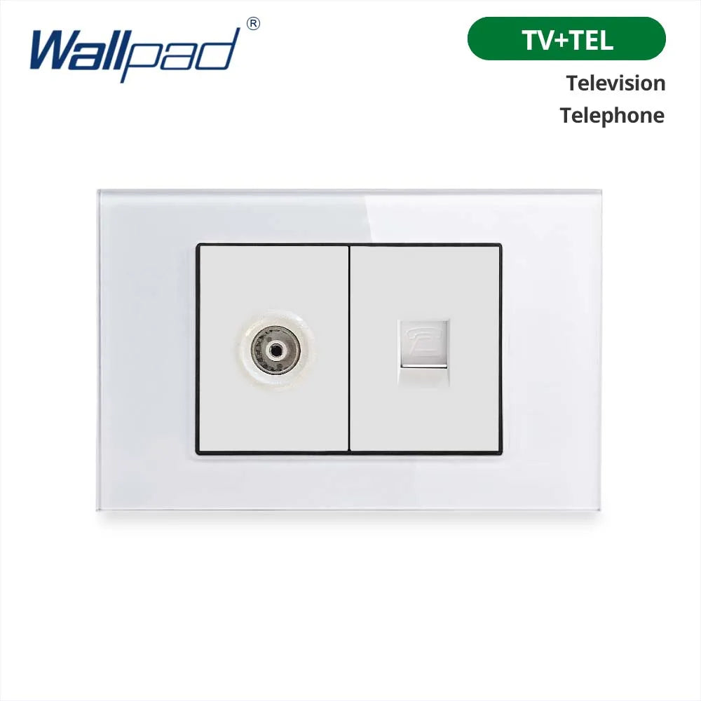 Wallpad Panel de vidrio templado blanco interruptor de luz de pared UE Reino Unido italiano Chile enchufe botón basculante 118*75mm 16A AC110-250V