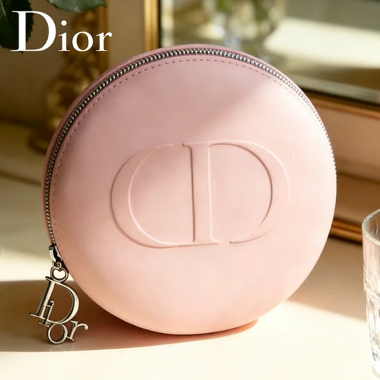 Bolso Christian Dior, bolso de maquillaje de silicona redondo rosa de lujo para mujer, organizador de cosméticos portátil para viaje, pequeño organizador de cosméticos de silicona suave
